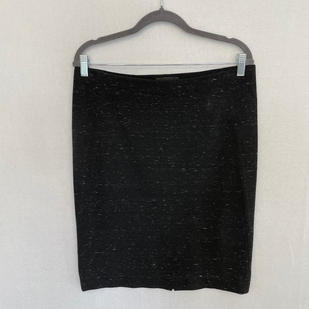 DONNA KARAN Women’s Large Black White Speckled Wool Blend Pencil Skirt
